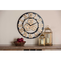 Baxton Studio WC 60cm Randolph Industrial Vintage Style Black and Distressed Brown Finished Wood Wall Clock